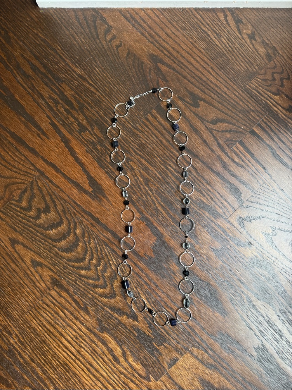 Lia Sophia Silver-tone Circle Link Necklace with Black Bead Accents